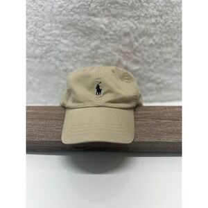Polo Ralph Lauren Tan Chino Ball Cap Hat Pony Logo Brown Leather Strapback